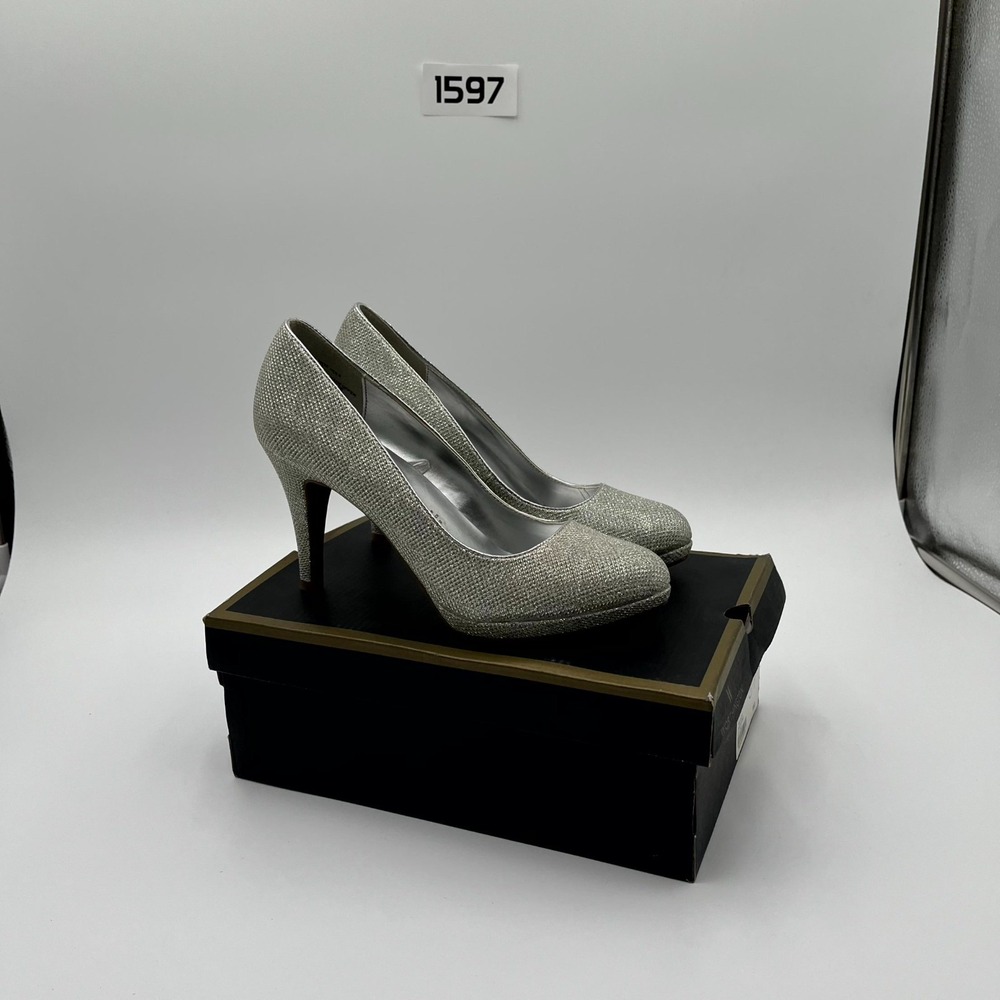Worthington Wor Hula Womens‎ 7.5 M Pumps Silver Glitter Closed Toe Stiletto Heel